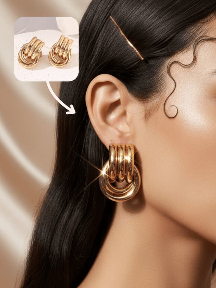 AI earring try-on image showing realistic ear model with accurate fit