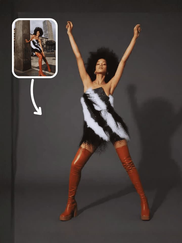 AI model poses ideation workflow example showing various pose references