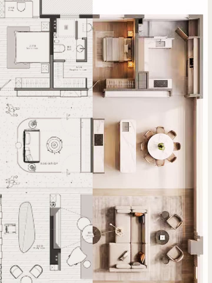 AI interior design workflow example showing room visualization