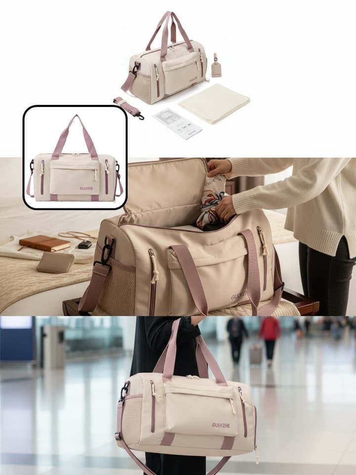 AI-generated Amazon luggage and bags product image set with travel lifestyle scenes
